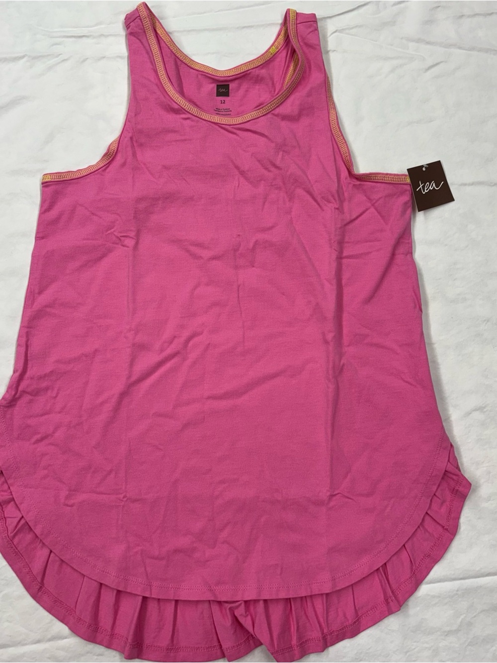 NEW Tea Collection Girls Pink Ruffle-Hem Tank Top Orange trim Size 12